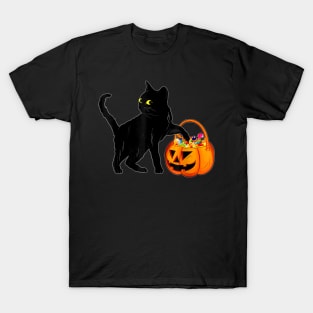 Black Cat Halloween Candy Pumpkin Bag Sweet Lollipop Funny T-Shirt